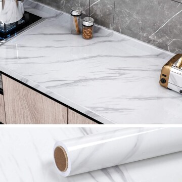 BLINE Marble Oil-Proof Waterproof Self Adhesive Wallpaper for Kitchen White (60CM X 200CM)