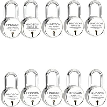 HINDSON Silver Metal 8 Lever Double Lock with Key - 65 mm (pack of 10)