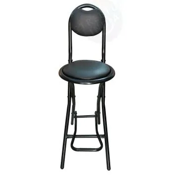 Streetup India 24 Inch Seating Height Folding Stool Chair for Kitchen/Restaurant/Shop Counter/Cafe Higher Height Chair Black (with Foot Rest)