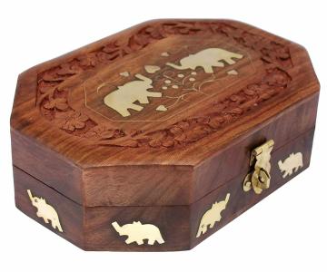 Handmade Wooden Jewellery Box for Gifting, Women Jewel Organizer Elephant Decor