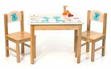 Modern Kraftz Wooden Giraffe And Colorful Mushrooms Themed Table And 2 Seater Chair Set For Kids Room