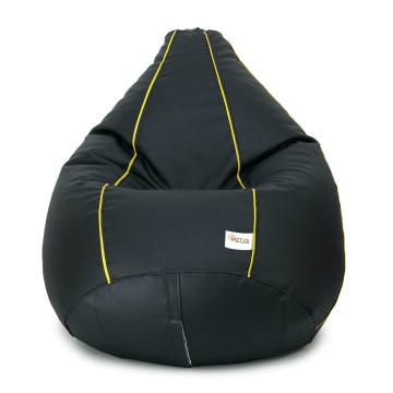 Sattva Classic Black with Yellow Piping Leatherette Bean Bag Cover 24 inch x 24 inch x 42 inch