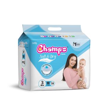 Champs Baby Diaper Soft & Dry Baby Pants- Medium Size (74 Pcs Pack)