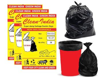 Clean India - Black Medium Garbage Bags 3 pack of 30 pcs 19 Inch x 21 Inch (Pack of 3) (90 bags)