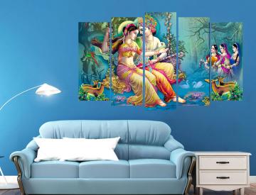 KYARA ARTS Multiple Frames Beautiful Radha Krishna Wall Painting for Living Room Home decor, Bedroom, Office, Hotels, Drawing Room Wooden Framed Digital Painting (50inch x 30inch)73