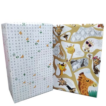 eVincE Word Search & Giraffe, 2 Pattern Gift Wrapping Papers | 5 x 2 Rolls | 10 Fact filled Gifts Wraps
