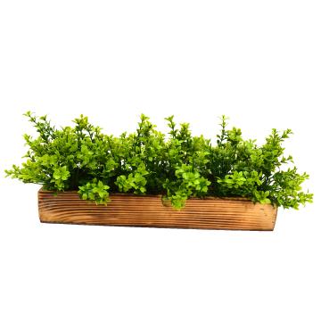 Fancy Mart Green Artificial Gardenia Plant Bunch in Wood Planter 5 x 10 x 30 cm