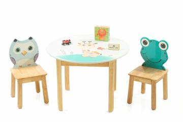 Modern Kraftz Light Blue Wooden 2 Seater Giraffe Themed Round Table And Chairs For Kids Room