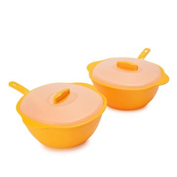 Oliveware Diplomat Serving Bowl Set - 2000ml | 2 Bowls with lid and Serving Spoons | Microwave Safe | for Heating & Serving| for Breakfast, Lunch, Dinner - Yellow