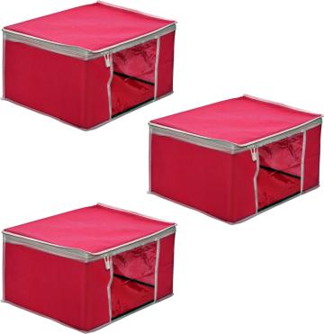 BAGSBEAUTY Red Non Woven Saree Storage Bag (Pack Of 3)