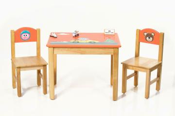 Modern Kraftz Orange Wooden Jack And The Bear Themed Kids Study Table With 2 Chairs Set