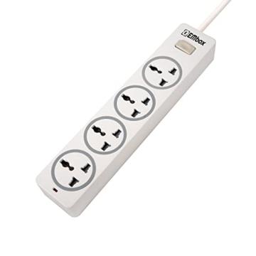 EMBOX Matrix 10A Extension Board with Master Switch-Multi Plug Socket with 4 Universal Sockets-Extension Cord with Safety Shutter and LED Indicator