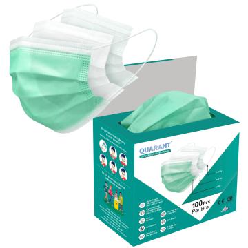 QUARANT 3 Ply Disposable Surgical Face Mask with Adjustable Nose Pin (Free Size, Green, Pack of 100)