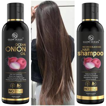 GlowOcean Onion Hair Oil and Red Onion Black Seed Hair Shampoo for Hair Growth & Hair Fall Control