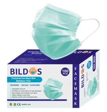 Bildos 3 layer non woven disposable surgical mask for men and women ( Green, Pack of 100)