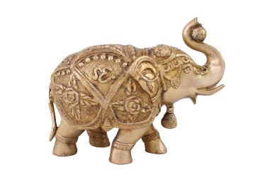 Arihant Craft Ethnic Decor Elephant Idol Handcrafted Showpiece - 20.5 cm (Brass, Gold)