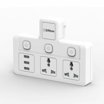 EMBOX 13A USB Extension Board with Individual Switch-Multi Plug Socket with 2 Sockets + 3 USB
