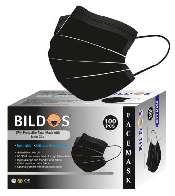 Bildos 3 layer non woven disposable surgical mask for men and women ( Black, Pack of 100)