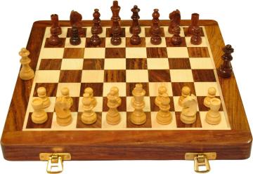Palm Royal Handicrafts 12 inch Magnetic Folding Wooden Chess Board with 32 chess Pieces and 2 extra queen 5 cm Chess Board (Brown)