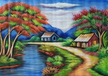 HANISH ARTS & CRAFTS Multicolor Handmade Scenery Canvas Painting 18 inch x 24 inch (sce001-sc1)