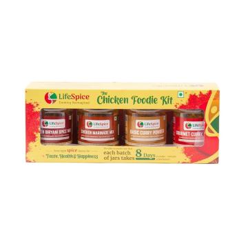Lifespice Chicken Foodie Kit -4 PET Jars -75g each |Marinade, Biriyani, Basic & Gourmet Curry Powder