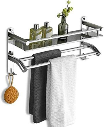Gloxy Enterprise Single Layer Shelf Rack with Towel Rod for Bathroom Multi Purpose Stainless Steel Wall Mount Bath Shelf Organizer , Ideal for Bathroom and Washbasin Area(Size 18X5X10 Inches)