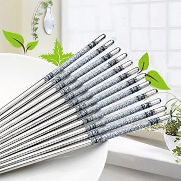 JAGDIV 5 Pairs Reusable Metal Stainless Steel Chopsticks Dishwasher Safe Lightweight Easy to Use Metal Chop Stick Utensils