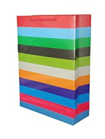 Tasche Paper Products Multicolor Horizontal Lining Paper Bag With Glossy Finish Pack Of 15