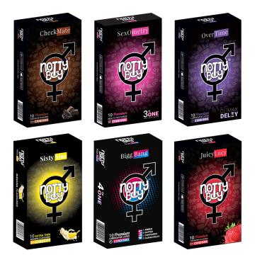 NOTTY BOY Honeymoon Pack Condoms - Extra Thin Banana, Chocolate, Strawberry, Over Time, 3IN1, 4IN1 Ribs Dots Contour Climax Delay - (6x10Pcs)