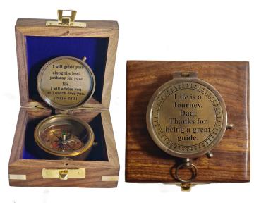 Antique Flat Pocket Compass with Life is A Journey DAD, Thanks for Being A Great Guide Engraved