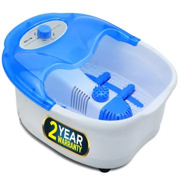 iBELL FTM134B Foot Massager Machine with Rollers, Temperature Control, Vibration, Bubble Bath & Water Heating Technology for Blood Circulation, Pain relief & Relaxation (White & Blue)