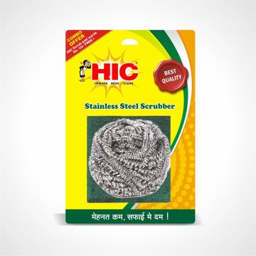 HIC Stainless Steel Scrubber 15g with free Green Nylon Scrub Pad 75 mm x 75 mm (Pack of 6)