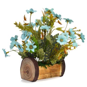Fancymart Blue Plastic Artificial Daisy Flowers in Buckle Pot 30 cm