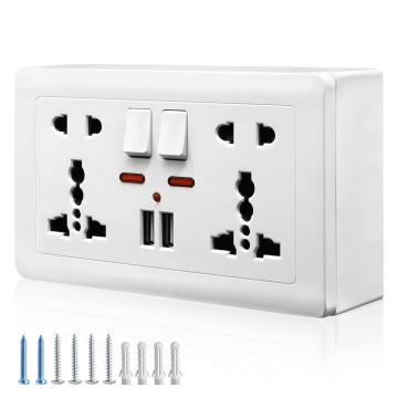 Hasthip Multicolor Polycarbonate 2 Usb Multi Plug Socket Switch-Control Wall With Installation Box