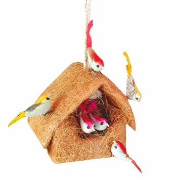 Liveonce Coir Hang House Nest For Decoration With 5 Birds
