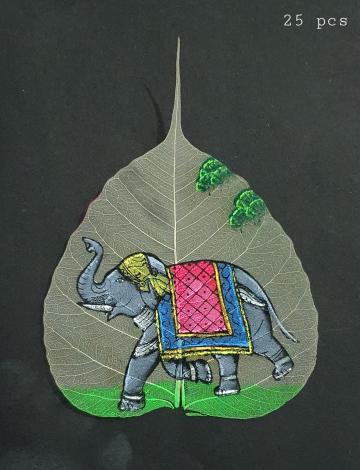Hanish Arts & Crafts Multicolor Peepal Leaf Elephant Handmade Painting 8 x 10 inch (pepal01-pp3)