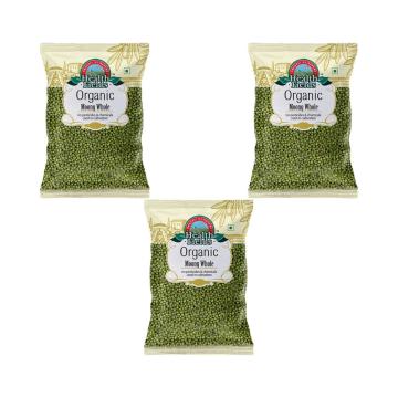 HealthFields Organic Moong Whole Dal - 1.5 Kg ( 3 Pack of 500 Gm )