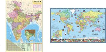 Golden Paper Multicolor Rectangle India and World Mention Distance Between Major Cities Highway Political Map (70 x 100 cm) pack of 2