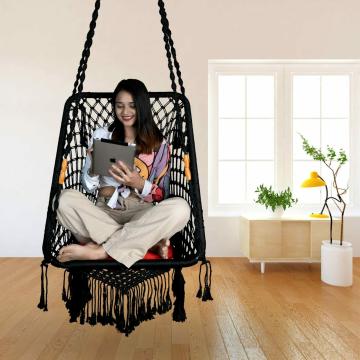 Curio Centre Black Rectangular Hanging Swing Chair with Cushion & Accessories 66x96x144 cm