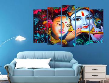 KYARA ARTS Multiple Frames Beautiful Radha Krishna Wall Painting for Living Room Home decor, Bedroom, Office, Hotels, Drawing Room Wooden Framed Digital Painting (50inch x 30inch)78