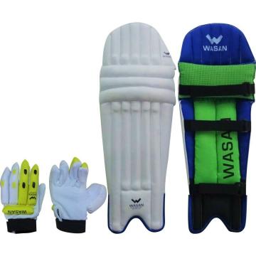 WASAN Cricket Batting Legguard Pads and Gloves Set (7-10 Years) PVC, Size Small Boy,1 Pair White