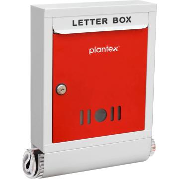 Plantex Metal Wall Mount Letter Box for Gate and Wall with Magazine Holder/News Paper Holder/Outdoor Mailboxes with Key Lock (Red & Ivory)