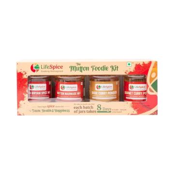 Lifespice Mutton Foodie Kit -4 PET Jars -75g each | Marinade, Biriyani, Basic & Gourmet Curry Powder