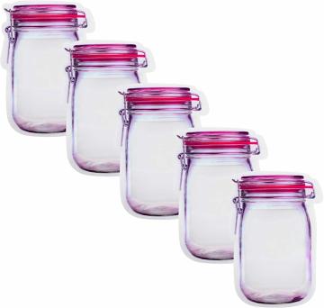 Deera Multicolor Plastic Jar Shape Ziplock Airtight Stand Up Storage Pouch - 15 Pcs