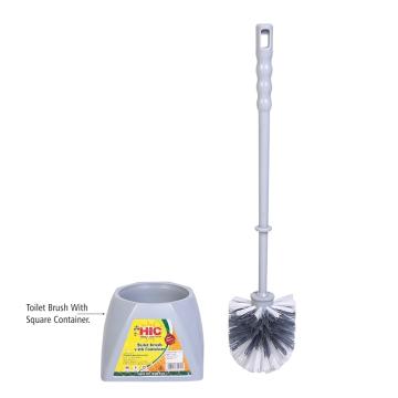 HIC Plastic Toilet Brush with Square Container Holder for All Types of Toilet (Multicoloured)