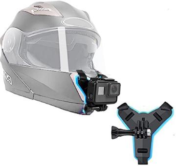 HIFFIN Helmet Chin Strap Mount with Mobile Clip & Screw Compatible with All Smart Phones Go pro Hero (HIFFIN Helmet Mount, Blue)