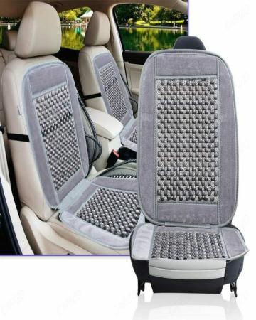 CARIZO Velvet Natural Wooden Bead Car Lumbar Back Brace Massage Support Cushion (Grey, Pack of 2) Ventilated Mesh Seat Cushion Compatible with Hyundai Grand i10 Nios (Type-2) 2023 Onwards