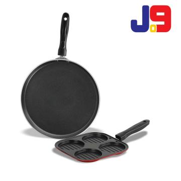 J09 Non-Stick Cookware Set - Dosa Tawa 28 cm Dia, Mini Multi Snack Maker 19.5cm Dia (Red)