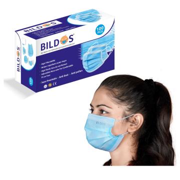Bildos 3 layer non woven disposable surgical face mask for men and women ( Blue, Pack of 100)