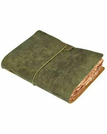 VINTAGE STORE - Finish Green Leather With Round Elastic Closer & 100 % Handmade Antique Paper A5 Diary Un-Ruled 200 Pages (Green)